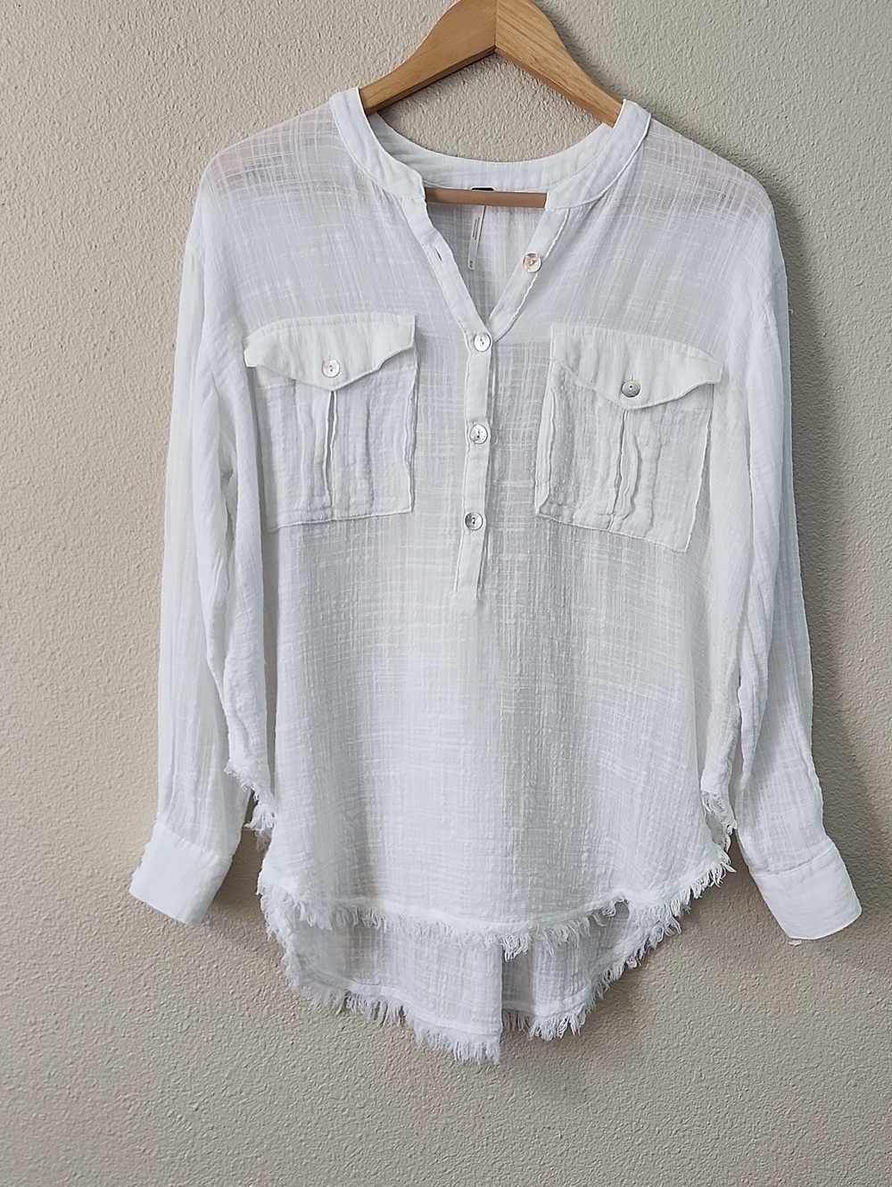 Free People "Talk to Me" White Gauzy Light Weight Top